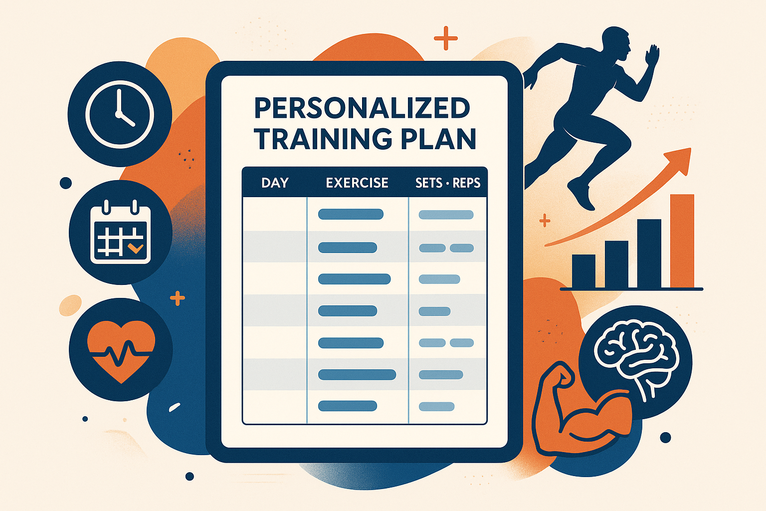 Ein für dich angepasster Trainingsplan, der anhand deiner aktuellen Lebenssituation, Lebensstil, körperlichen Leistung und zeitlichen Verfügung erstellt wird, um deine körperliche und psychische Performance auf das höchste Level zu bringen.&nbsp;